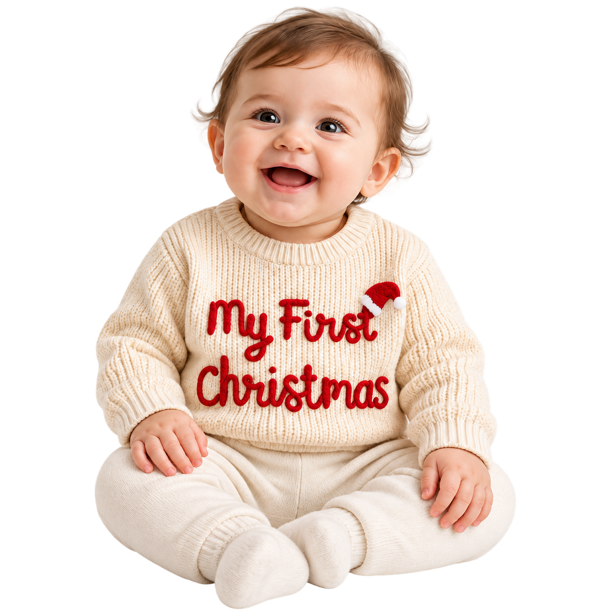 Bébé portant le pull en coton Mon premier Noël